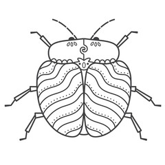A large striped beetle in doodle style. The hand drawn illustration can be used for children's or adult coloring books and for tattoos. Isolated image in zentangle style, on a white background.