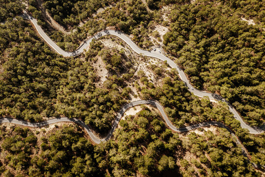 Mountain winding road, top view.