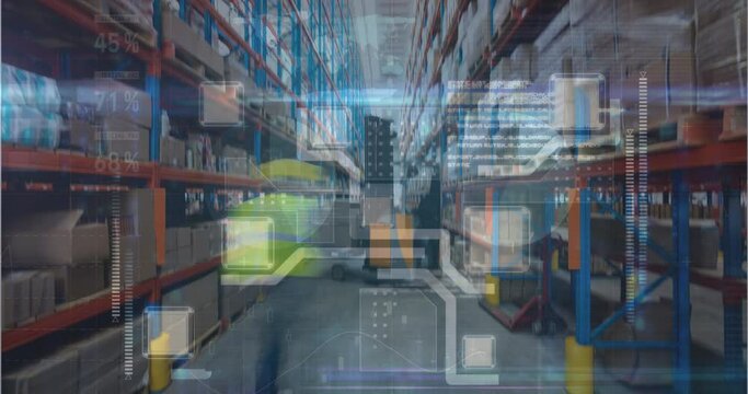 Animation of data processing and integrated circuit over warehouse