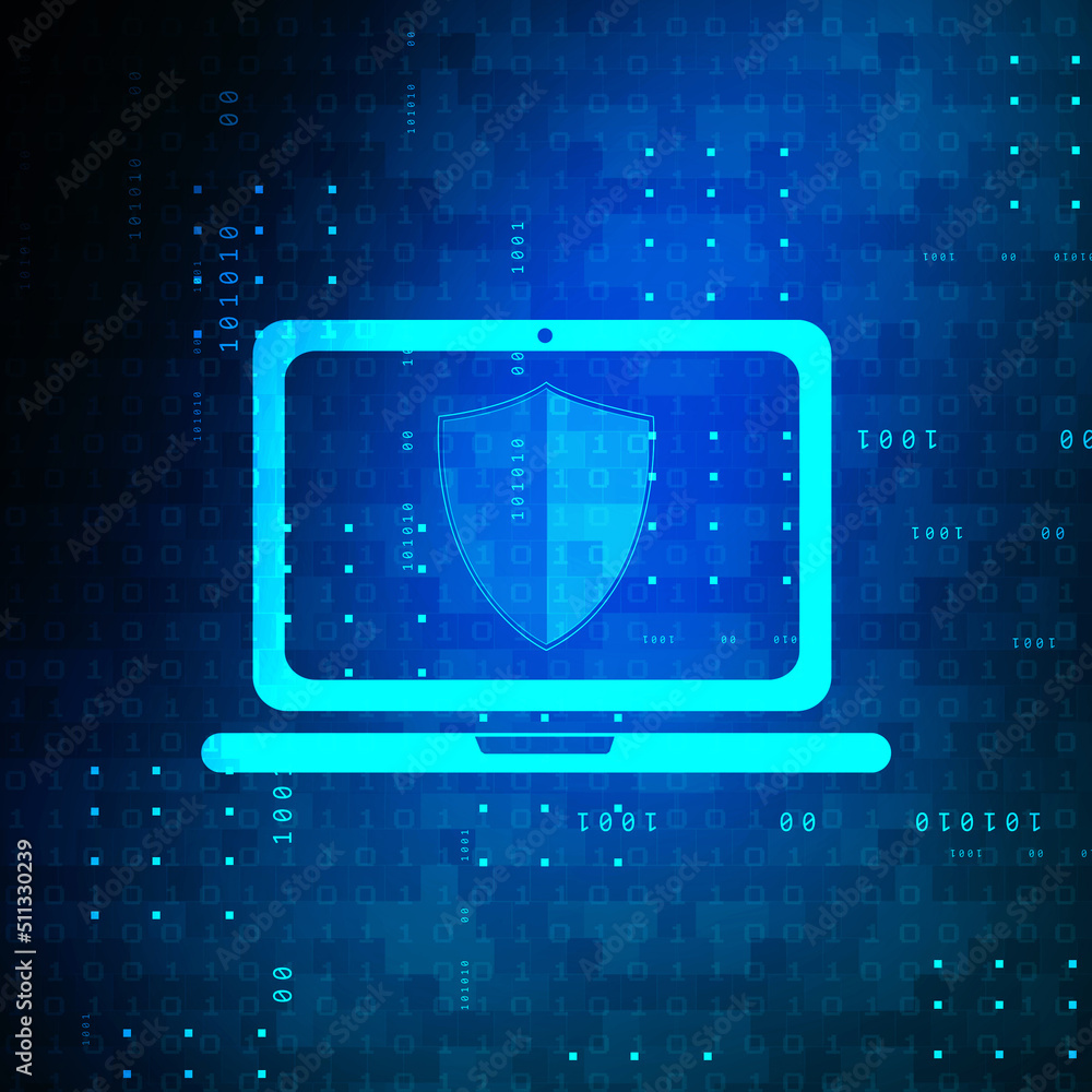 Poster laptop with shield. isolated 2d rendering image