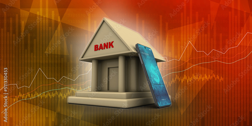 Poster 3d rendering mobile banking concept