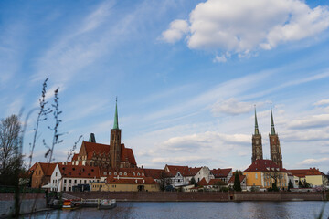 Fototapeta na wymiar View of Cathedral of St John Baptist with sky at background in Wroclaw