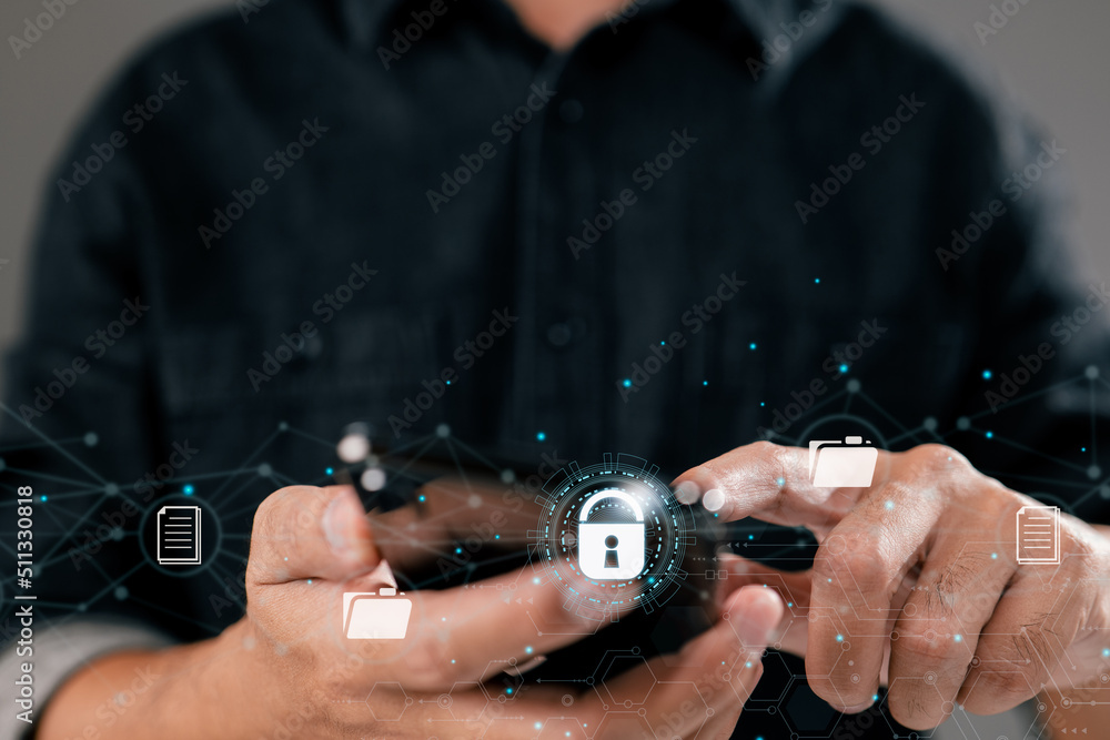 Aufkleber Security document. Manage documents (DMS). Online file storage and data encryption. Access files on the cloud by logging in.
