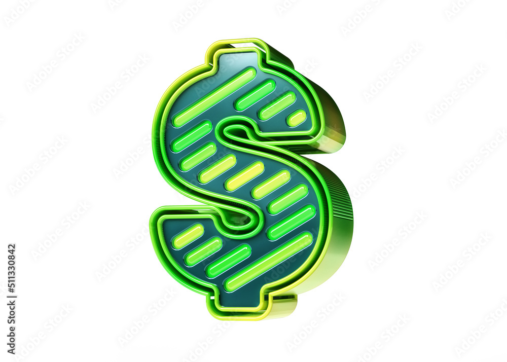 Poster dollar symbol 3d in green to yellow gradient. lime color scheme leds style display font. high qualit