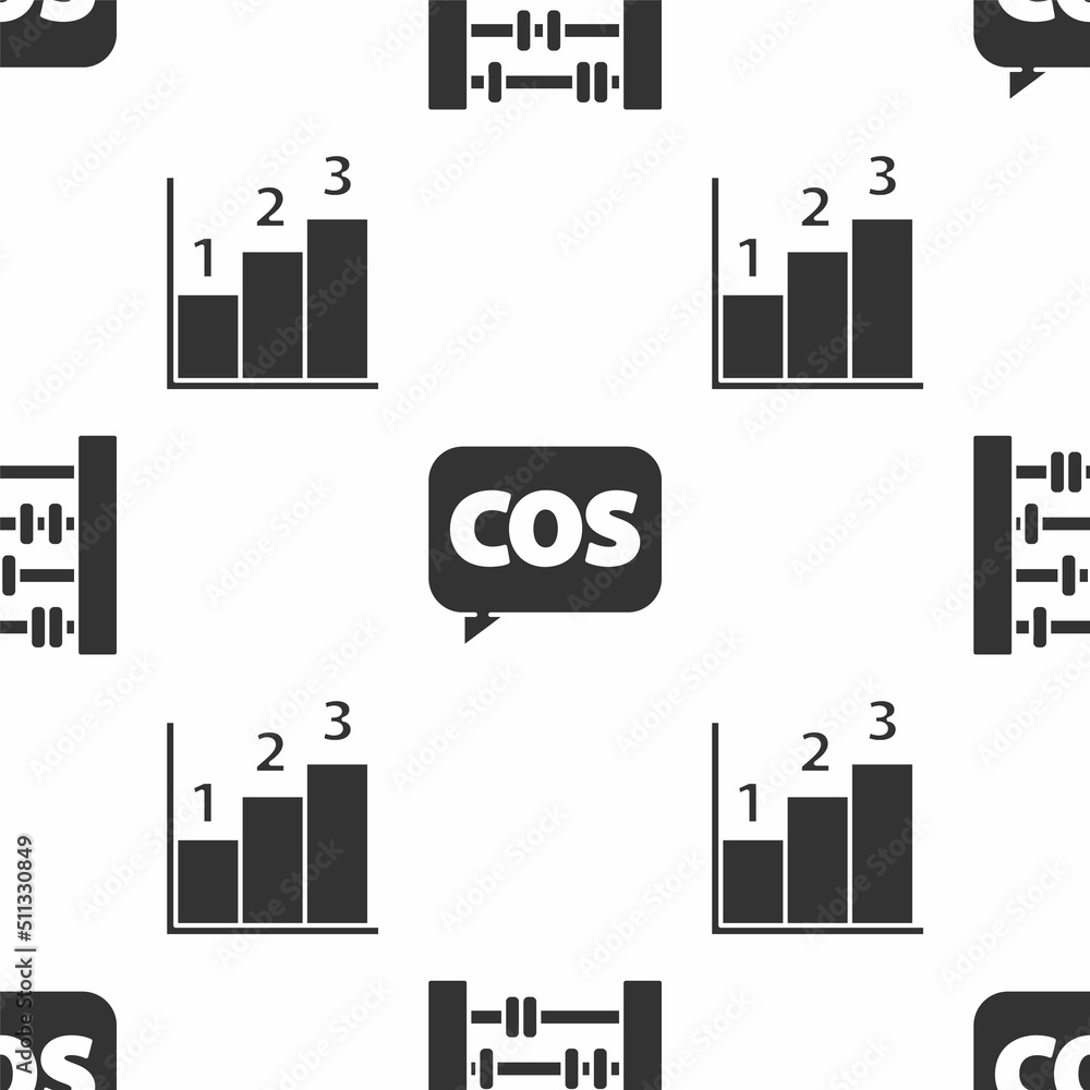 Poster set abacus, mathematics function cosine and graph, schedule, chart, diagram on seamless pattern. vec