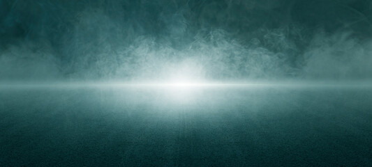 Dark street, asphalt abstract dark blue background, empty dark scene, neon light, spotlights with...