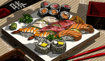 Asian food served in the restaurant