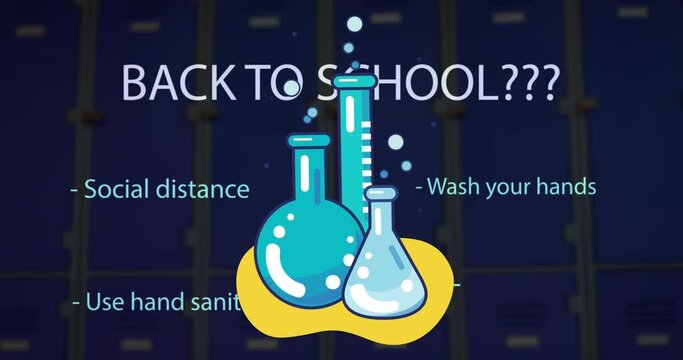 Animation of back to school over virus prevention texts and school lockers