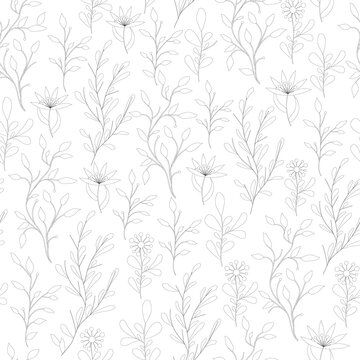Black and white floral seamless pattern with folklore stylized flowers. © Irina