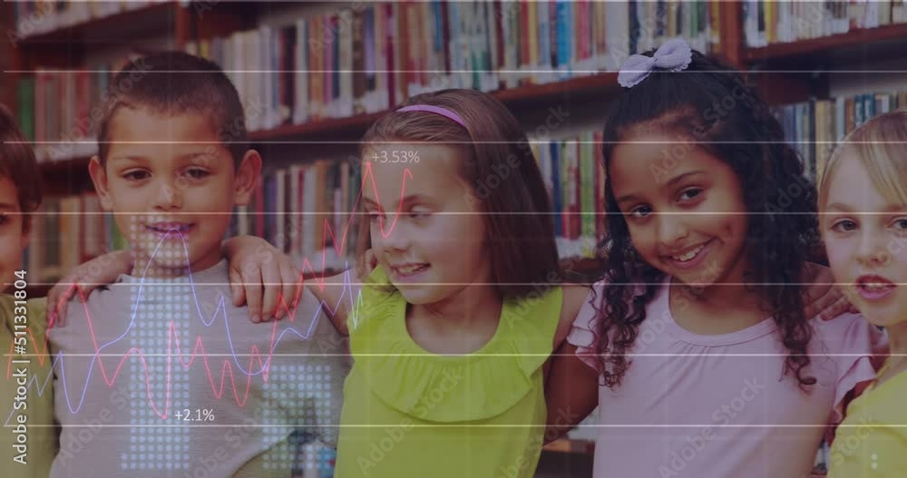 Poster animation of financial data processing over diverse group of pupils