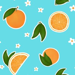 Oranges on blue background seamless pattern - JPEG