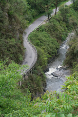 
Road to Tafí del Valle, Tucumán. Tucumán jungle. Argentina. Sinuous road. Jungle vegetation. mountain river Argentine North. Tafi del Valle.