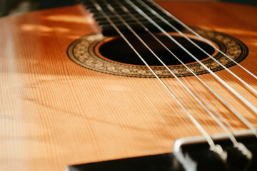 Fototapeta premium acoustic guitar close up