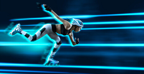 Fototapeta na wymiar Professional sporty woman on rollerblades