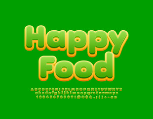 Vector eco logo Happy Food. Bright modern Font. Creative Alphabet Letters and Numbers