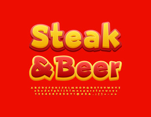 Vector bright sign Steak and Beer. Modern Creative Font.  Artistic Alphabet Letters, Numbers and Symbols set
