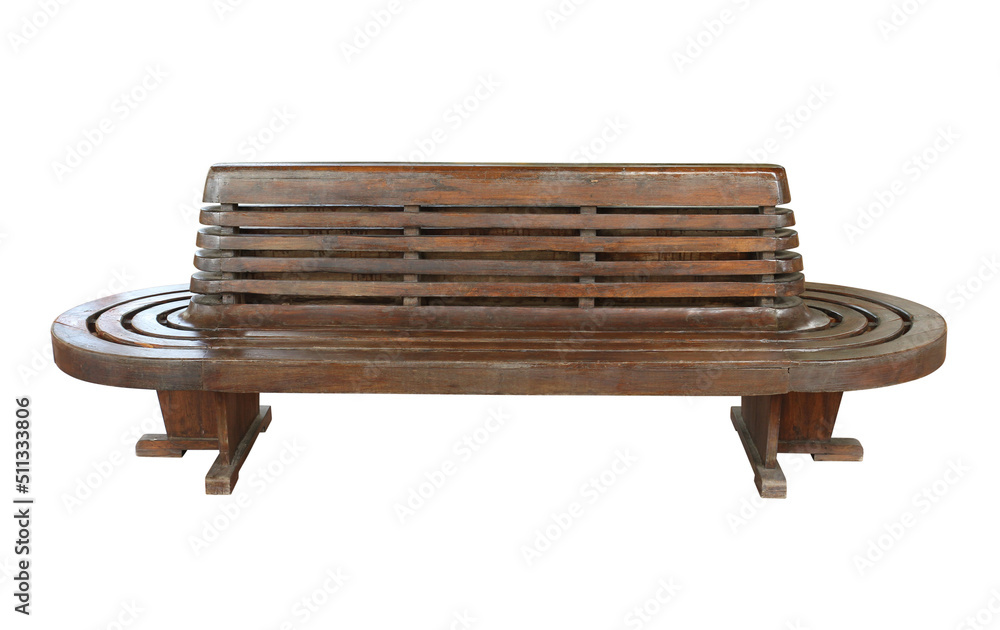 Wall mural vintage public wooden bench (with clipping path) isolated on white background