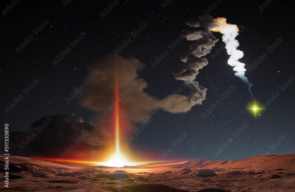 Canvas Prints the risk of using nuclear weapons has reached its peak since the cold war. missile launch at night. 