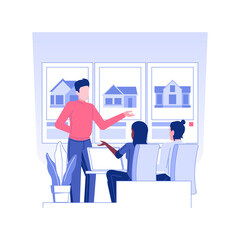 Broker service isolated concept vector illustration. Real estate agent showing property catalog to clients, brokerage company business, explore the market, see offers vector concept.