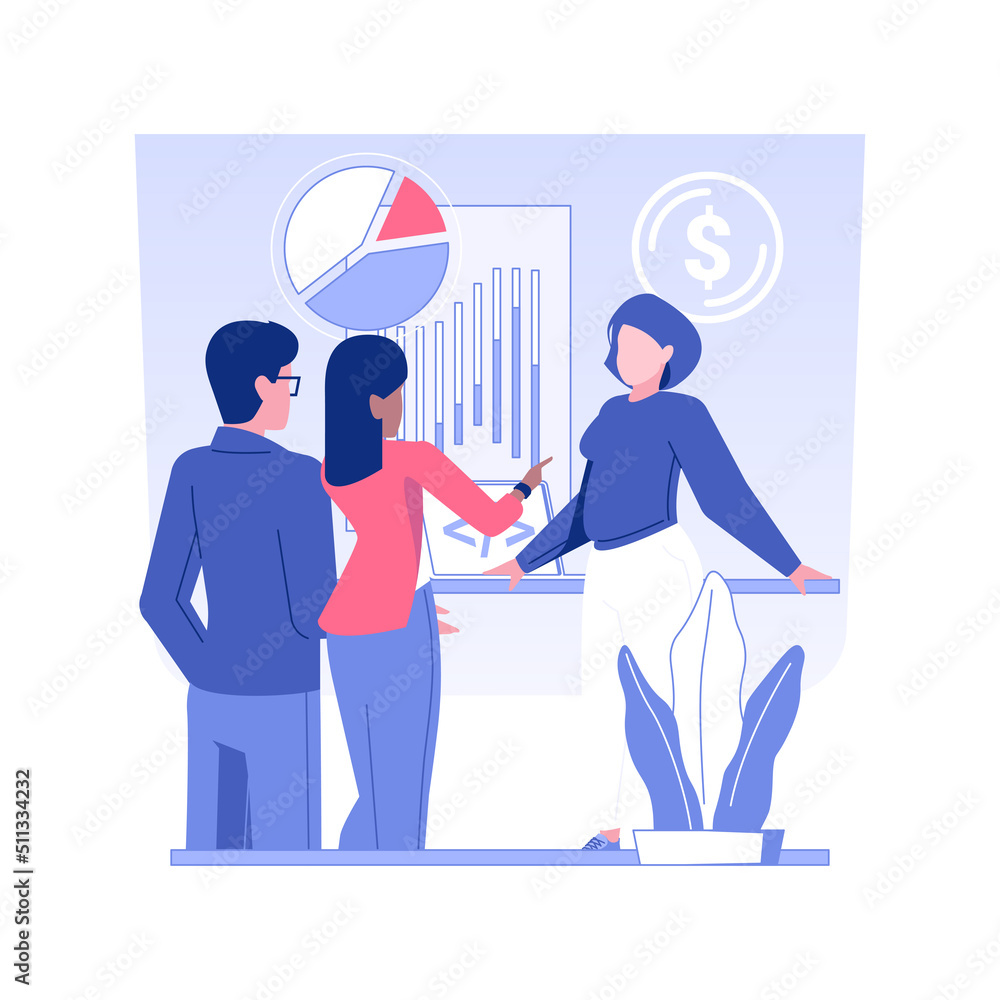 Poster meeting client isolated concept vector illustration. it company managers talking with client, softwa