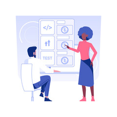 Discussing budget isolated concept vector illustration. IT company worker consulting client about budget, business development, project management, cost of services calculation vector concept.