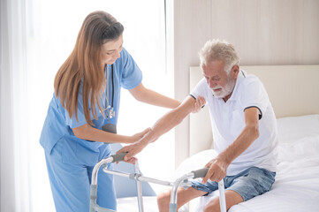 Nurses are caring for elderly patients at home. Home care concept