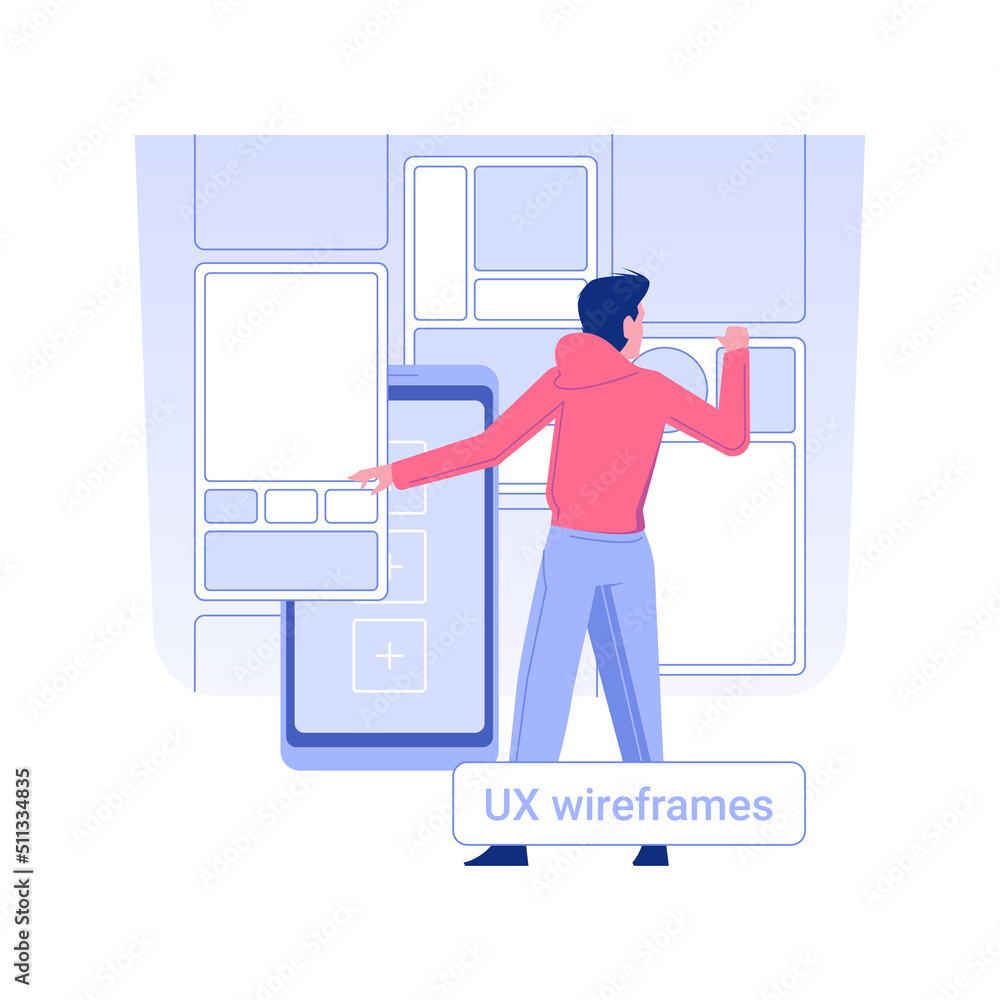 Poster ux wireframes isolated concept vector illustration. ux designer creating wireframes for new app, it 
