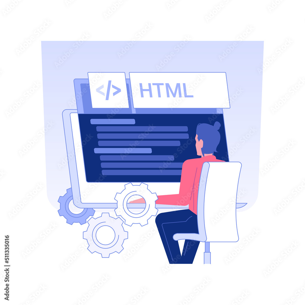 Poster html coding isolated concept vector illustration. developer using html coding for creating website, 