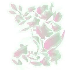 Abstract image of a plant of greenish and pink tones on a white background.3d.