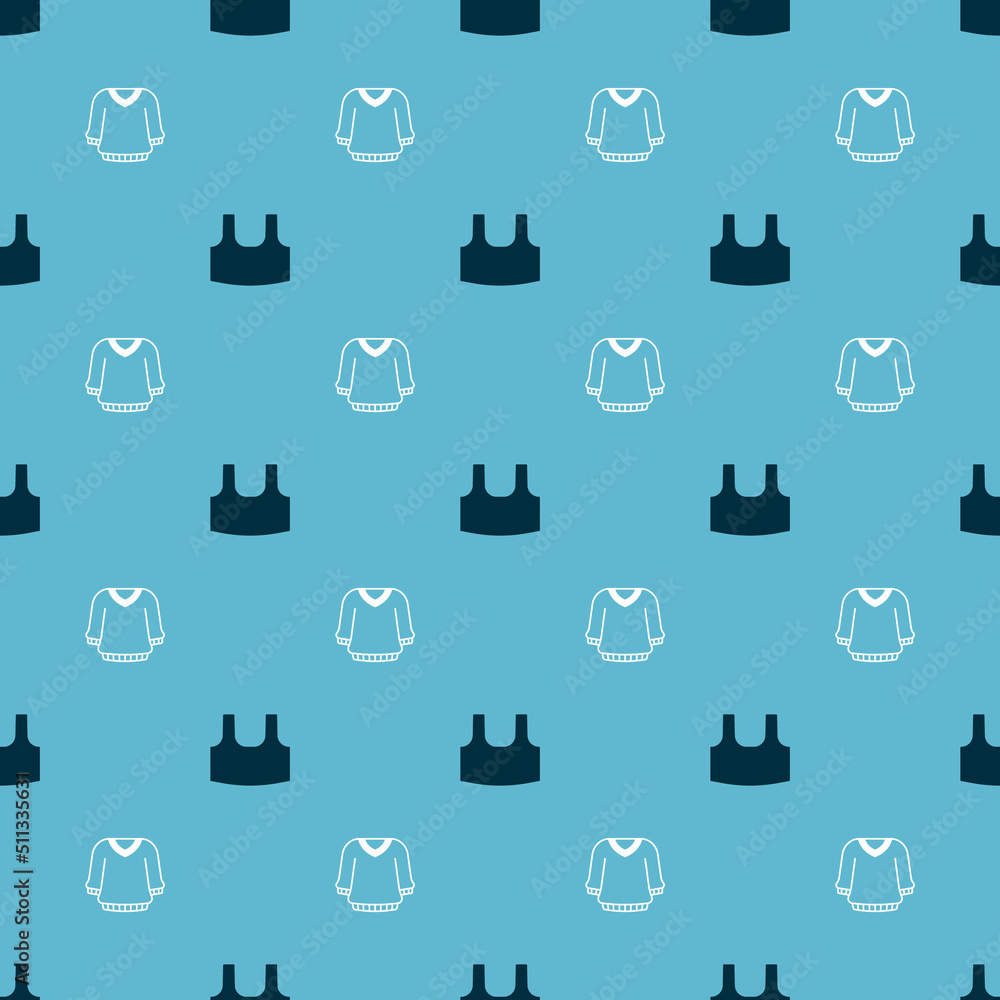 Poster set undershirt and sweater on seamless pattern. vector