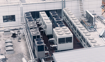 Commercial cooling HVAC air conditioner condenser fan units battery set climate control and...
