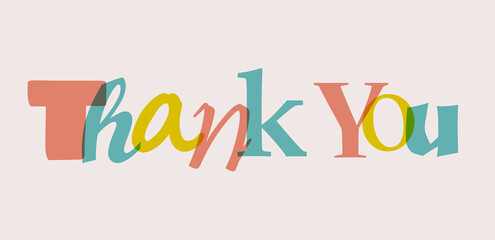 The word Thank You. Vector banner with the text colored rainbow in retro style.