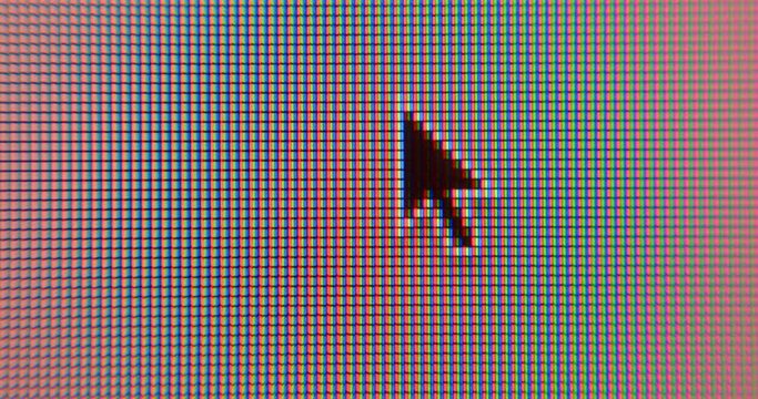 Cursor movement in monitor pixels. Blinking background black pink. Application control using displays. Interface bug.