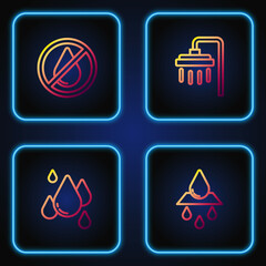 Set line Recycle clean aqua, Water drop, forbidden and Shower. Gradient color icons. Vector