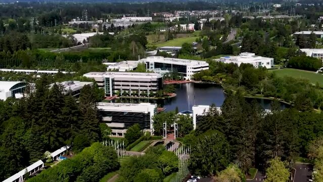 SLOW DRONE SHOT OF NIKE CAMPUS