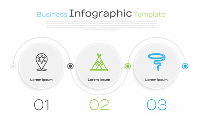 Set line Hexagram sheriff, Indian teepee or wigwam and Lasso. Business infographic template. Vector © Oksana