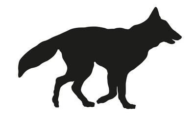 Black dog silhouette. Running belgian sheepdog puppy. Pet animals. Isolated on a white background.