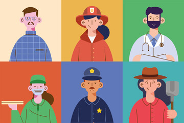 six professionals workers characters