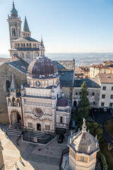 Fototapeta na wymiar Aerial view of the Basilica and the Colleoni Chapel in Bergamo