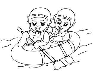 kids playing rafting cartoon cute coloring page for kids vector