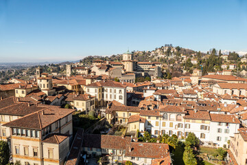 Fototapeta na wymiar Aerial view of the skyline of Bergamo Alta
