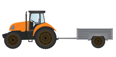 Farmer tractor with trailer. vector