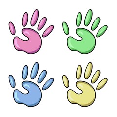 Obraz premium Set of multicolored palms, handprint, pastel shades, vector illustration in cartoon style