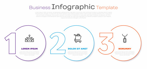 Set line King crown, Jewelry online shopping and Pendant necklace. Business infographic template. Vector