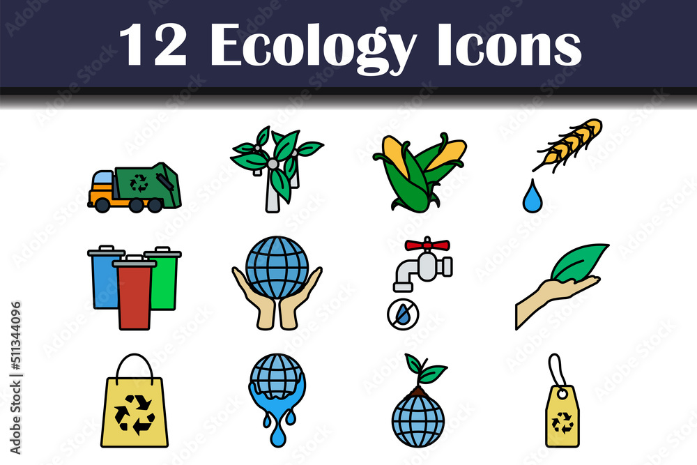 Sticker ecology icon set