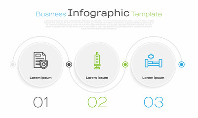 Set line Patient record, Syringe and Hospital bed. Business infographic template. Vector