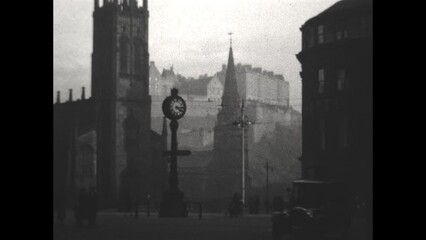 Edinburgh Castle From Below 1934 - Viewing Edinburgh Castle from street level below Castle Rock, in 1934.
