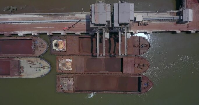 Cargo Boats Docked By The Quay Area Of Dolvi Near The Amba River In Maharashtra, India. Aerial High-angle Shot