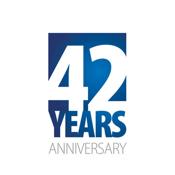42 Years Anniversary negative space numbers blue white logo icon banner