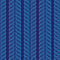 vertical stripes of blue leaves seamless vector pattern